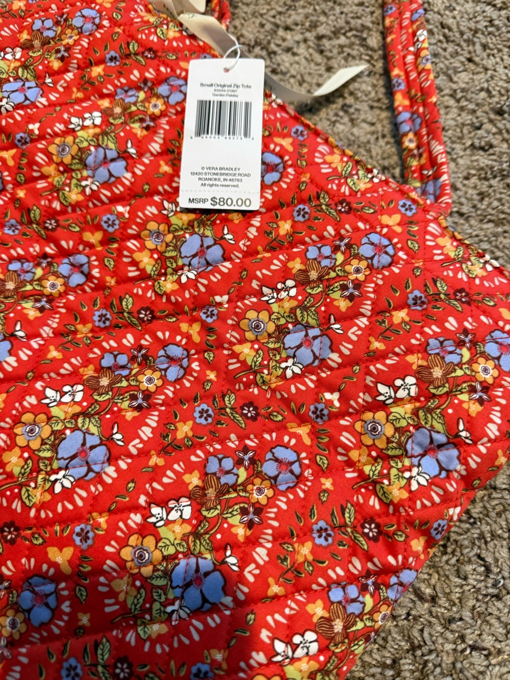 Vera Bradley Red Quilted Floral Tote with Multicolor Blossoms - Picture 2 of 4